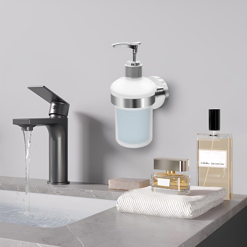 OlBuWa Bathroom Glass Soap Dispenser with Chrome Holder Wall Mounted - Image 4